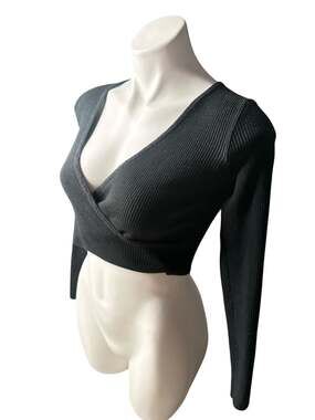 Brandy Melville Black Ribbed Shannon Wrap Crop Top One Size